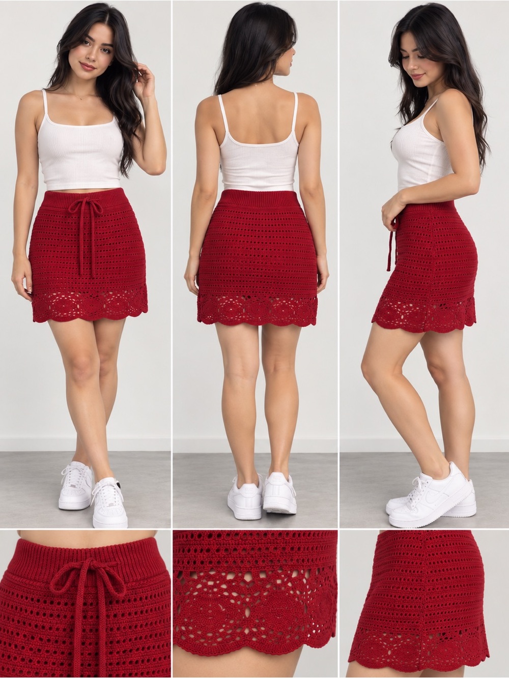 Universal Thread Red Crochet Drawstring Mini Skirt